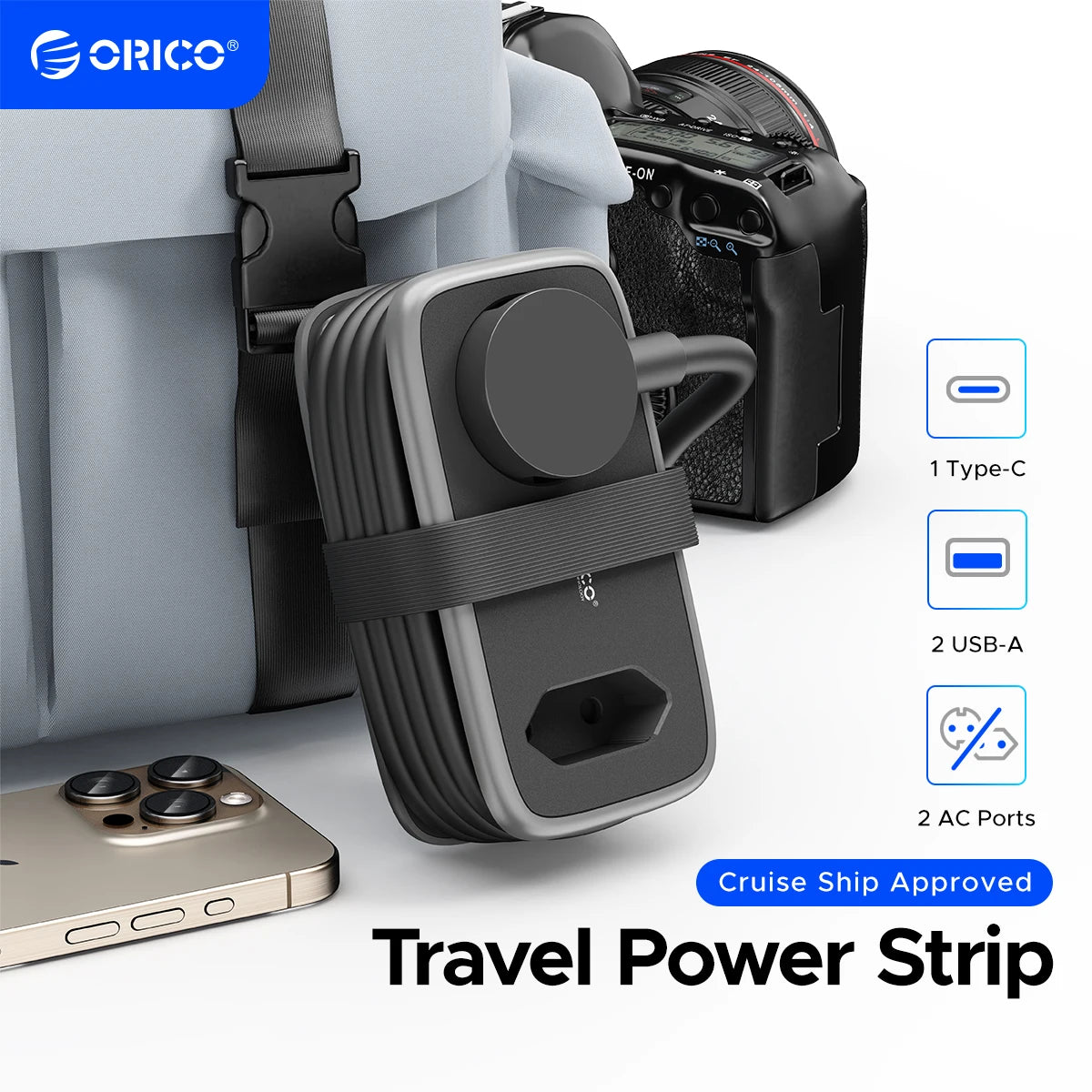 ORICO EU Plug Travel Power Strip with 3AC 3USB Port 1.1M Extension