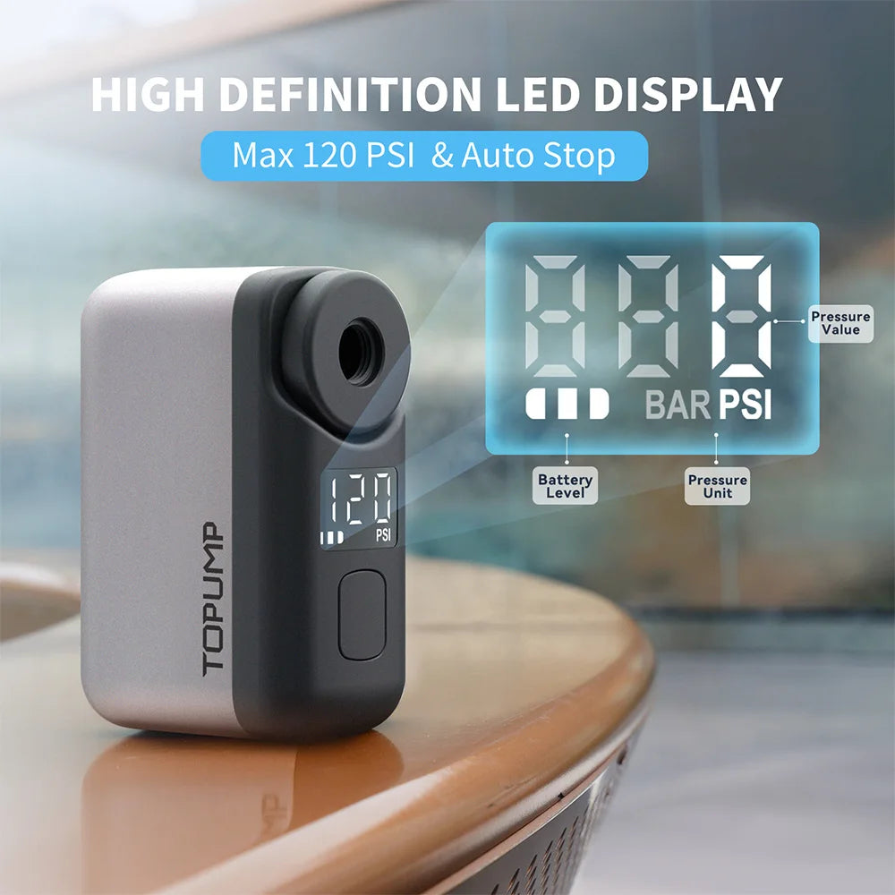 TOPUMP TB2 PRO Mini Portable Electric Pump for Bike Cordless Tire